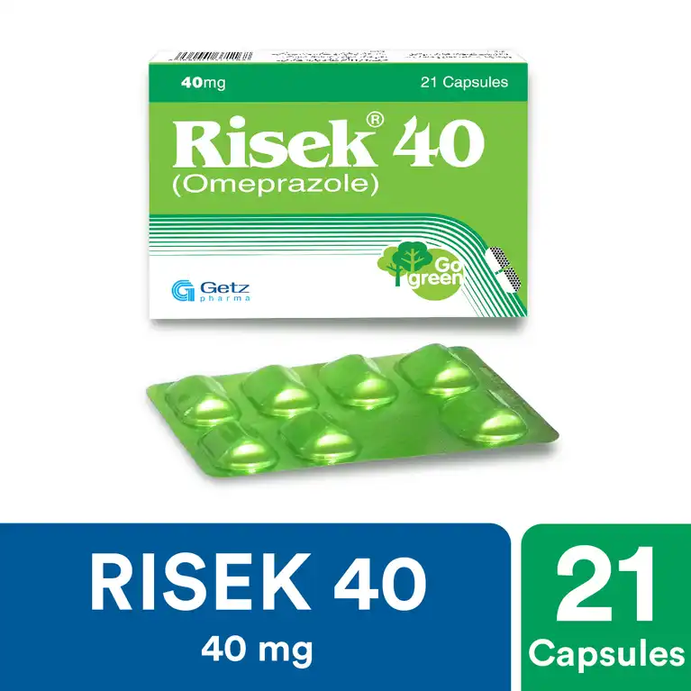 Risek Capsules 40Mg (1 Box = 3 Strips) (1 Strip = 7 Capsules)